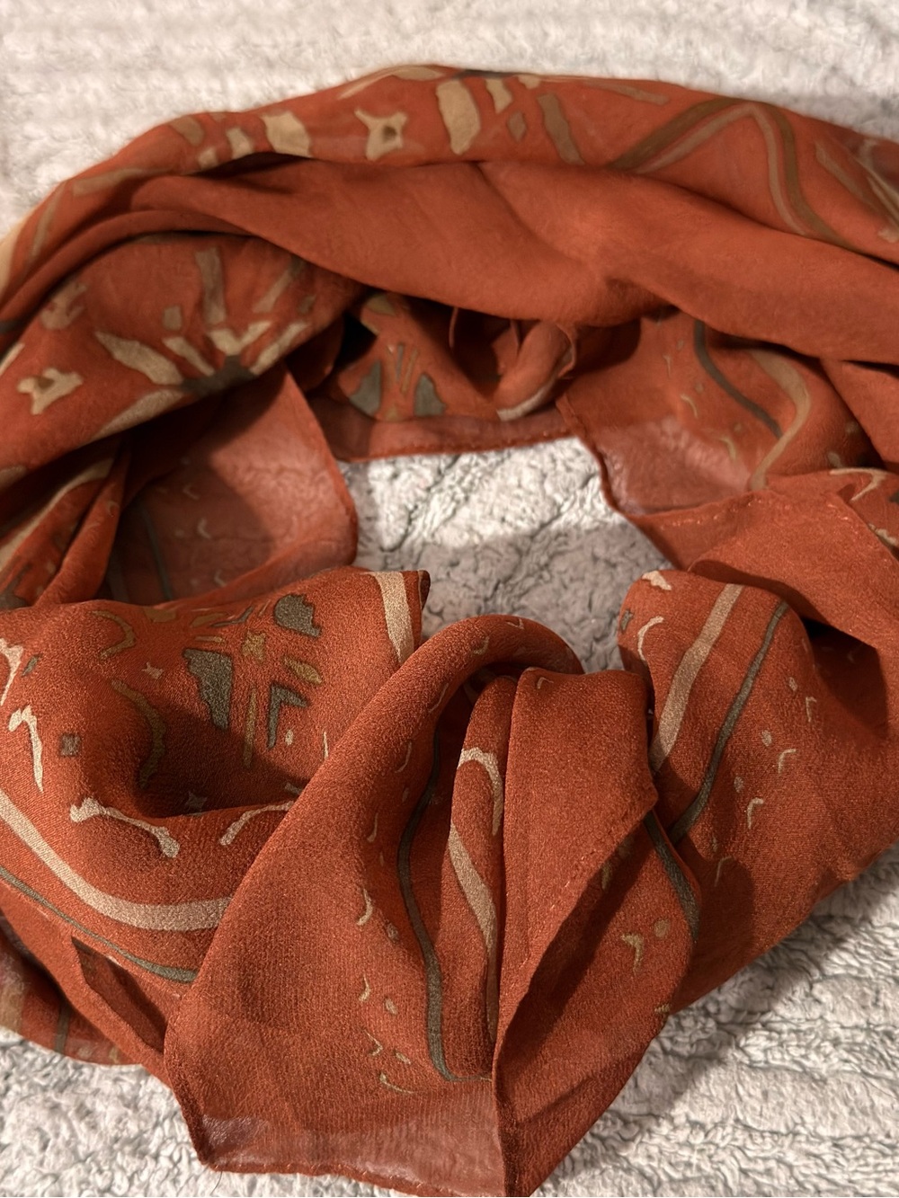 Lightweight Rust Patterned Women's Scarf silk - Picture 3 of 10